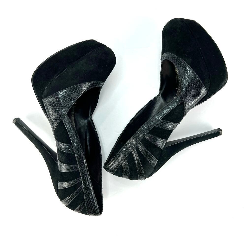 Bakers Mixed Suede Leather Moto Platform Retro Pin Up Shoes Heels 8.5 Goth